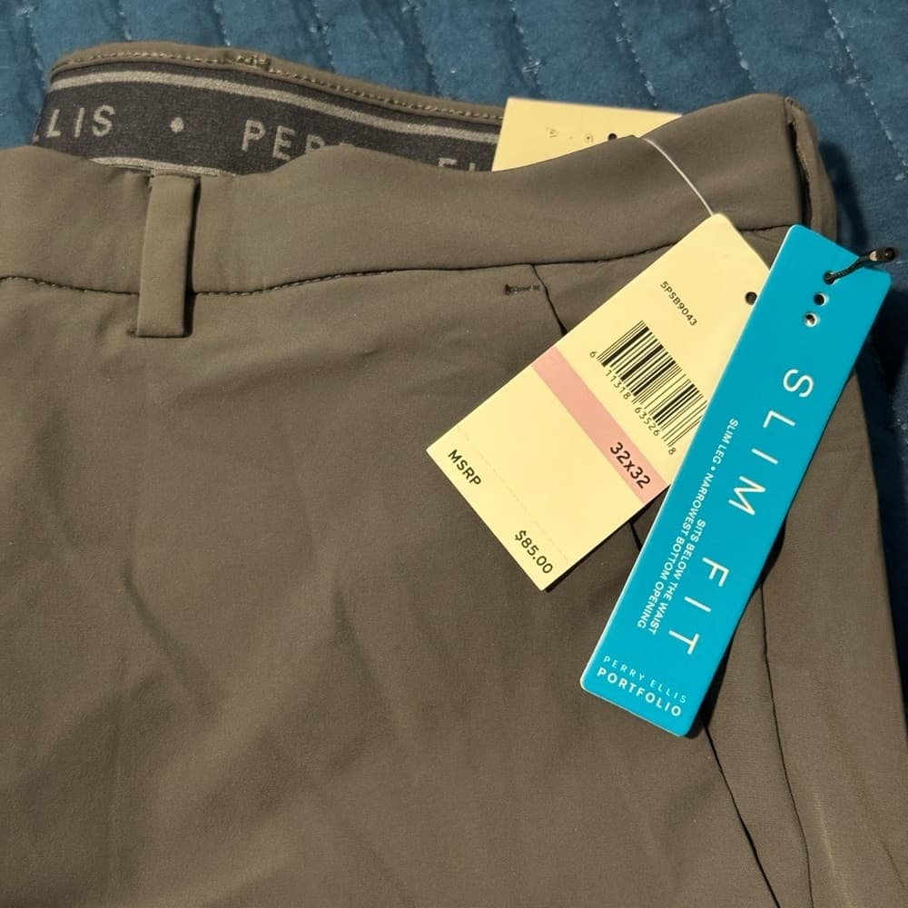 Perry Ellis Gray Chinos Flat Front - Thumbnail 2