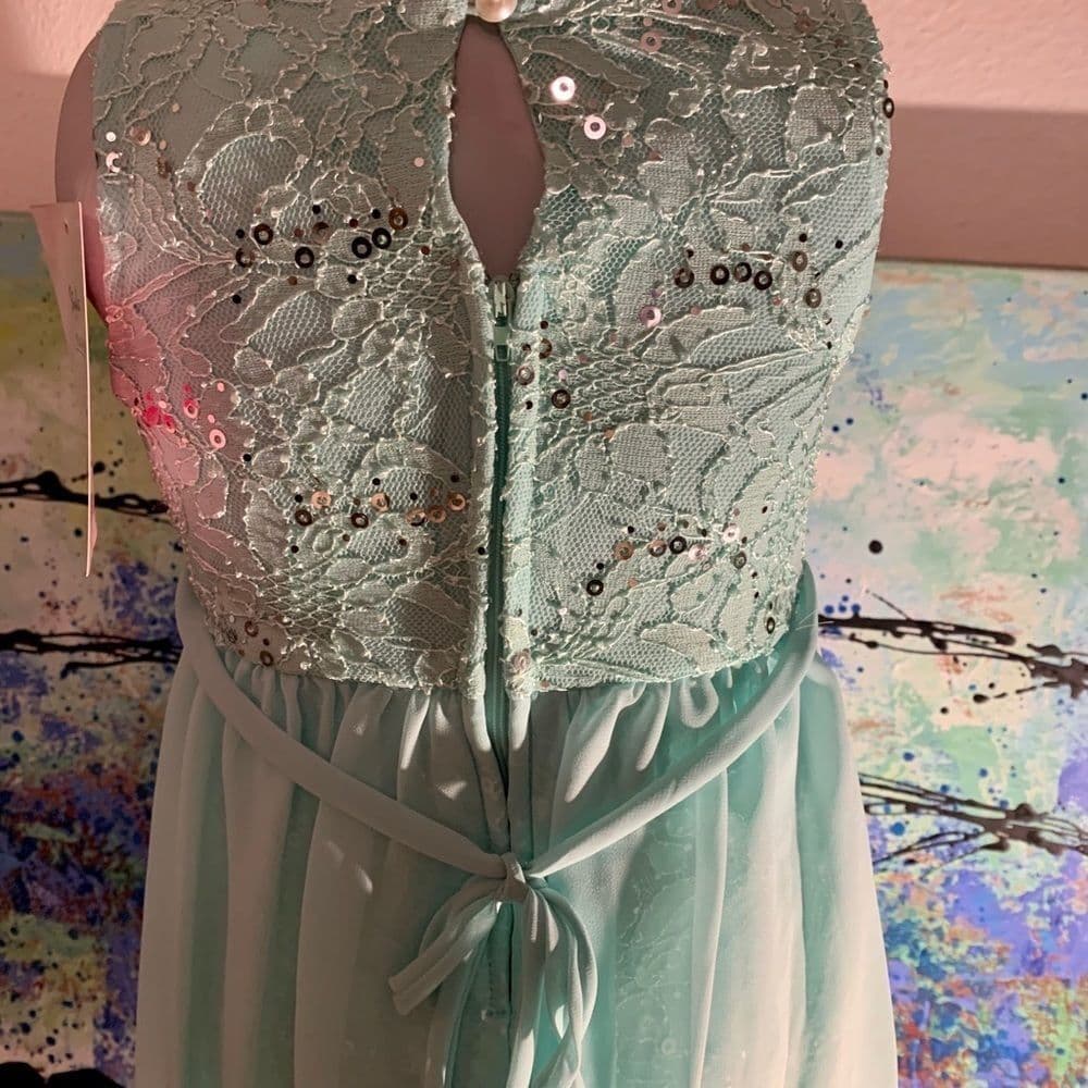 Girls Embellished Teal Dress - Thumbnail 5