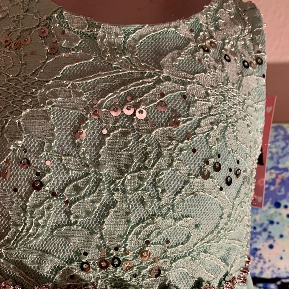 Girls Embellished Teal Dress - Thumbnail 3