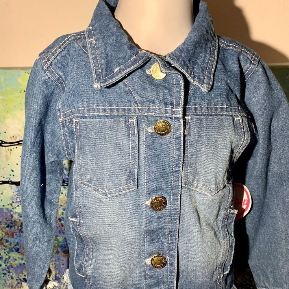Girls distressed Fringe denim jacket - Thumbnail 3
