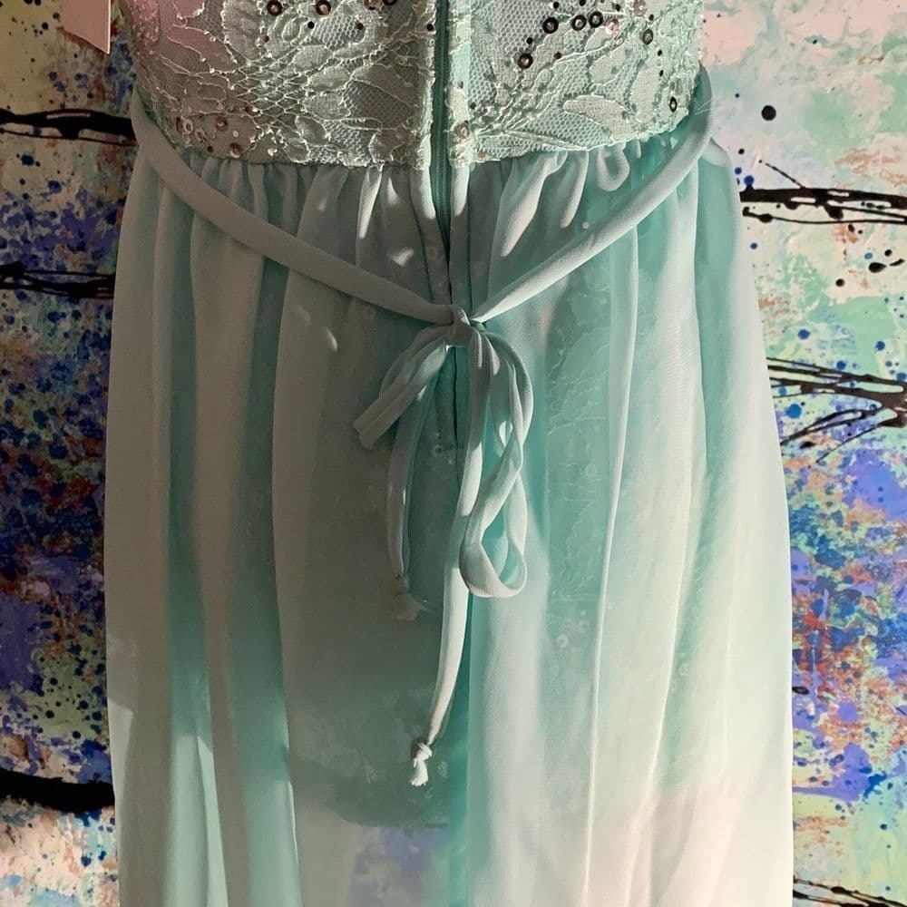 Girls Embellished Teal Dress - Thumbnail 4
