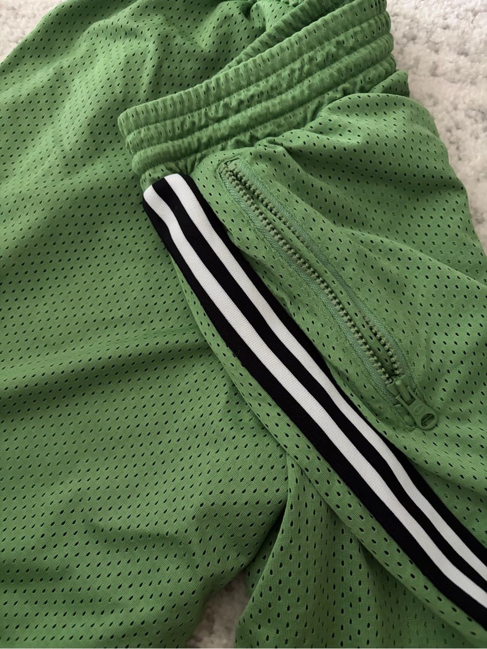 Champion Lime Green Mesh Athletic Shorts with Black & White Stripes - Thumbnail 3