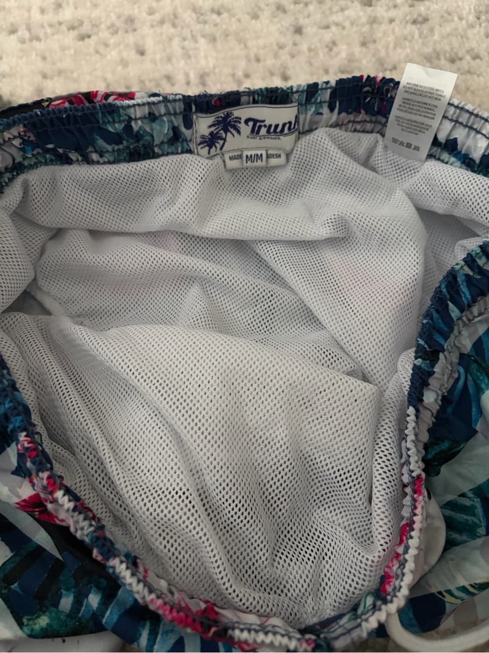 Men's Floral Stripe Hybrid Swim Shorts in Navy and Pink - Thumbnail 5