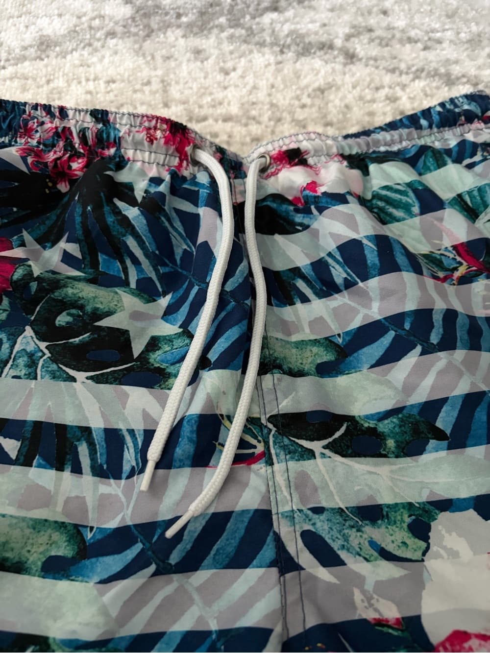 Men's Floral Stripe Hybrid Swim Shorts in Navy and Pink - Thumbnail 2