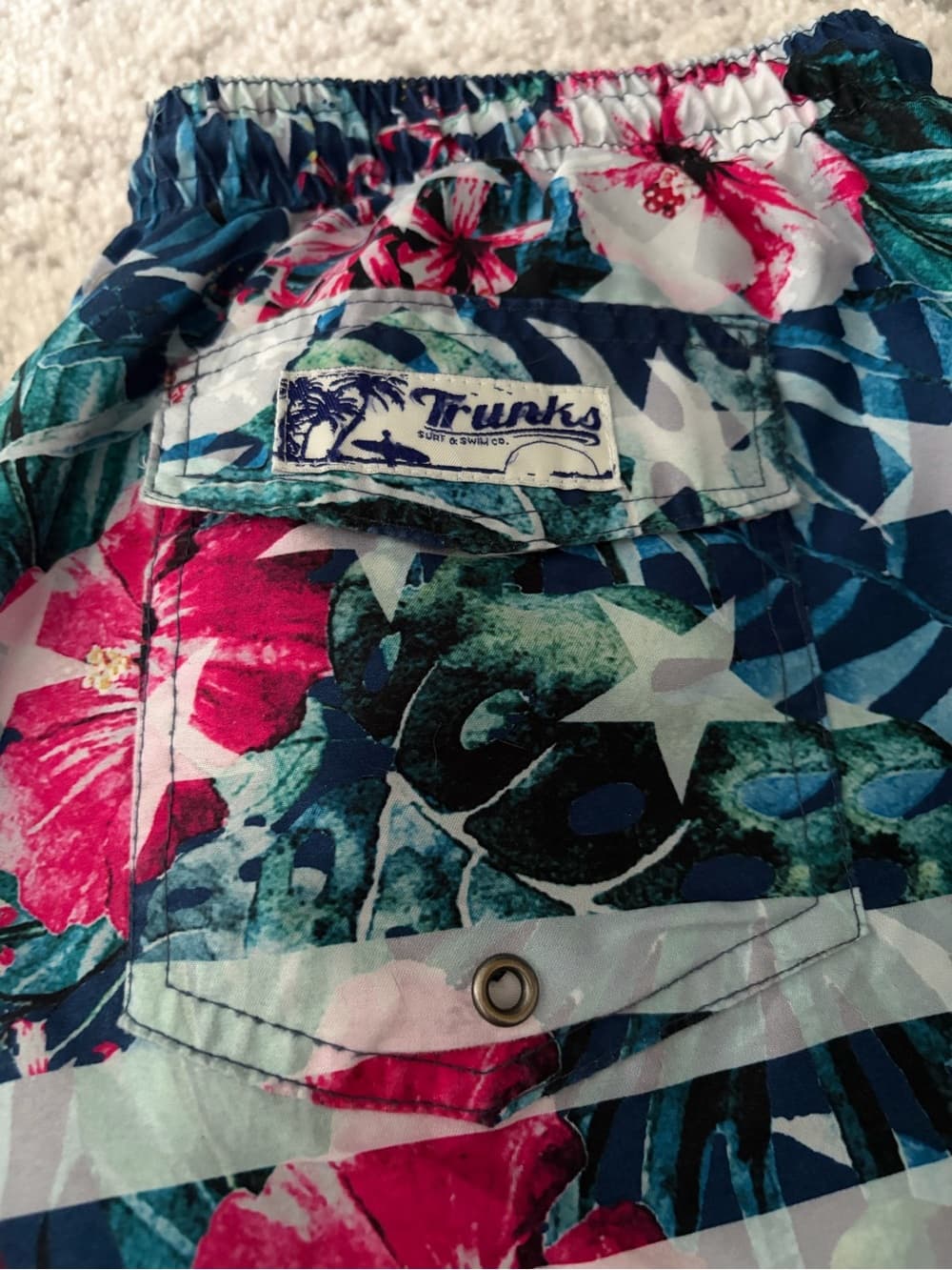 Men's Floral Stripe Hybrid Swim Shorts in Navy and Pink - Thumbnail 4
