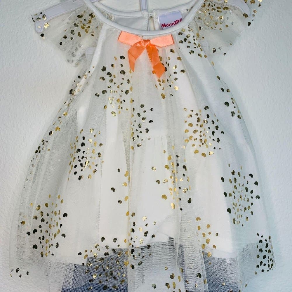 Nannette Girl’s Set White Gold Dress+ Pants‎
