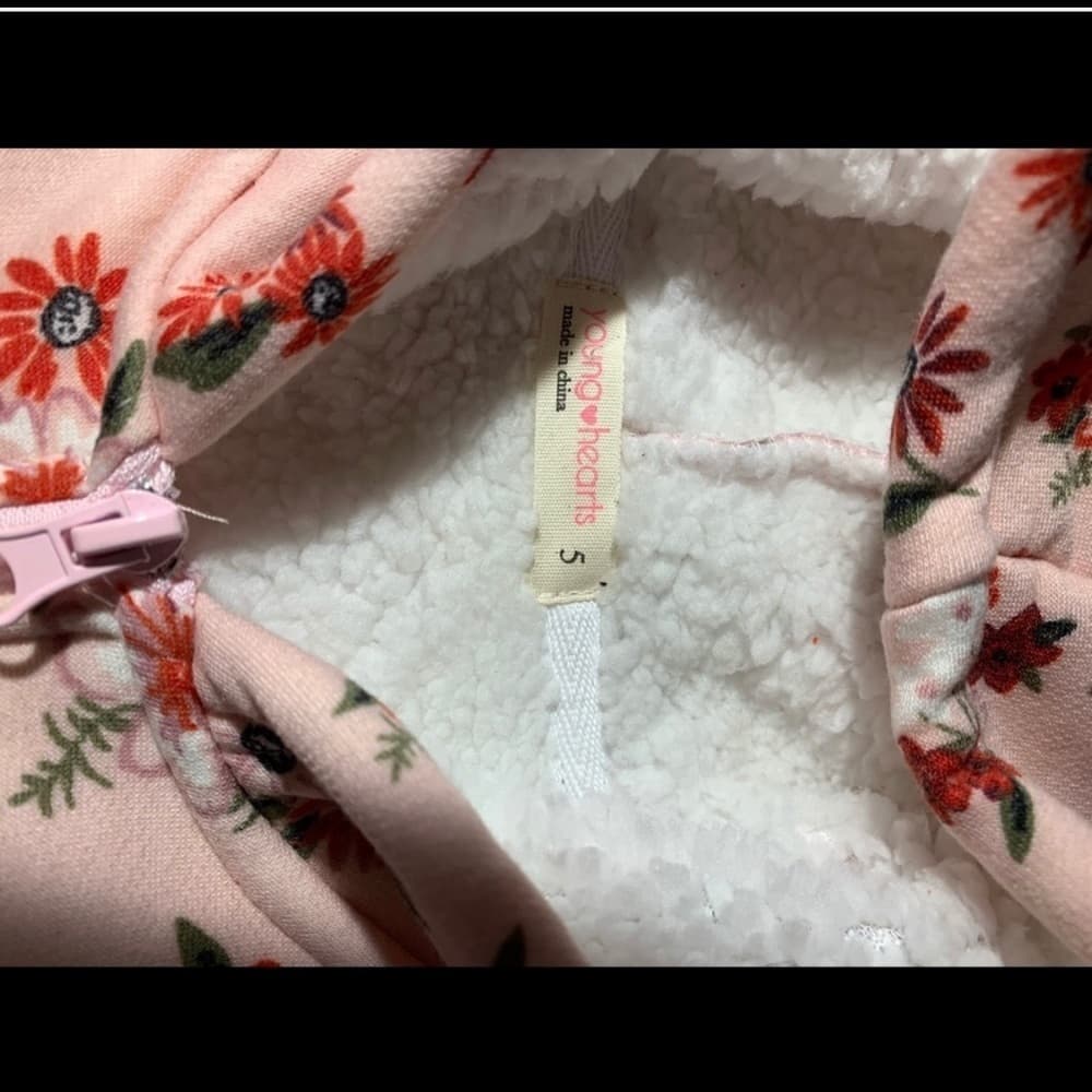 Girls Pink Floral Hoodie W/Headband - Thumbnail 4