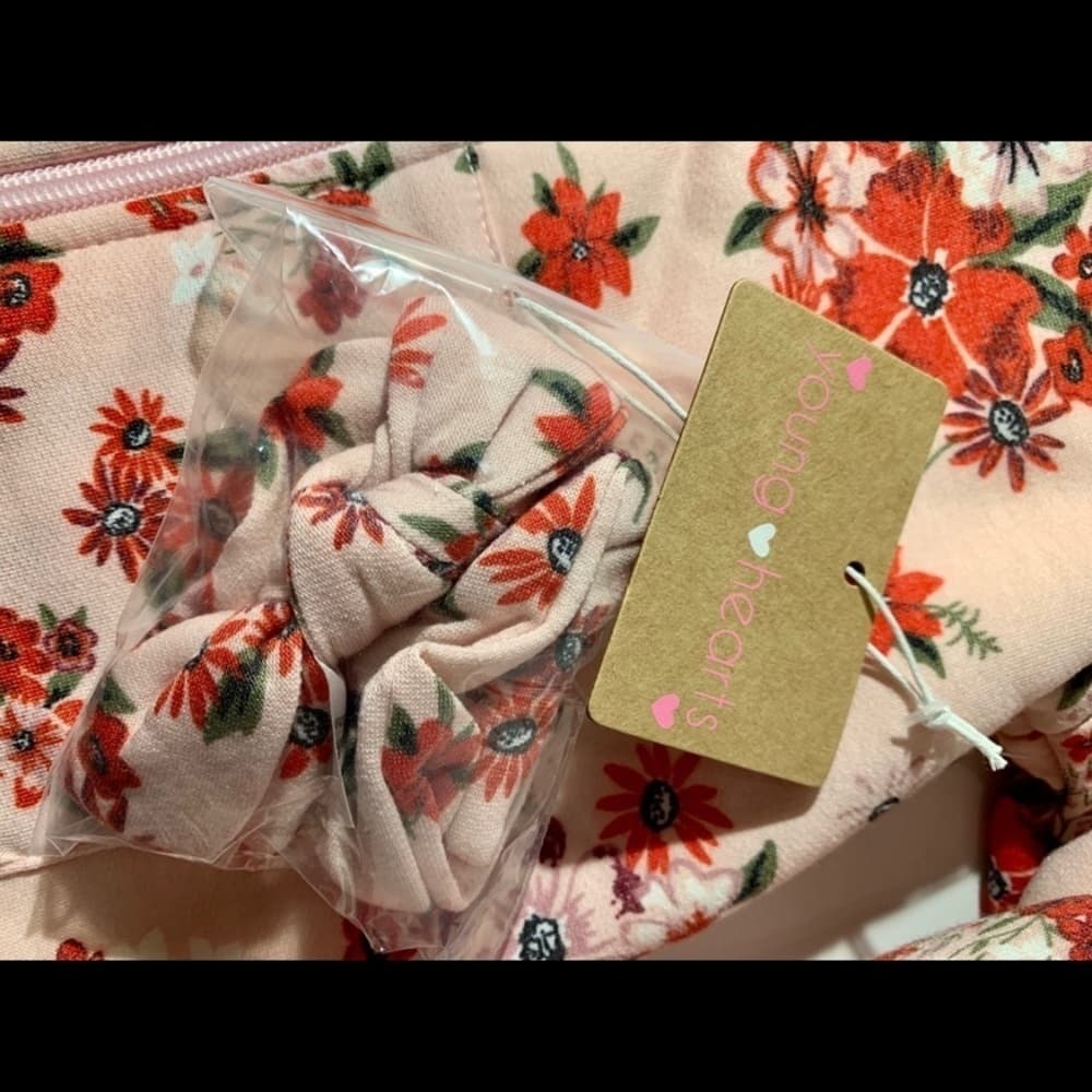 Girls Pink Floral Hoodie W/Headband - Thumbnail 3