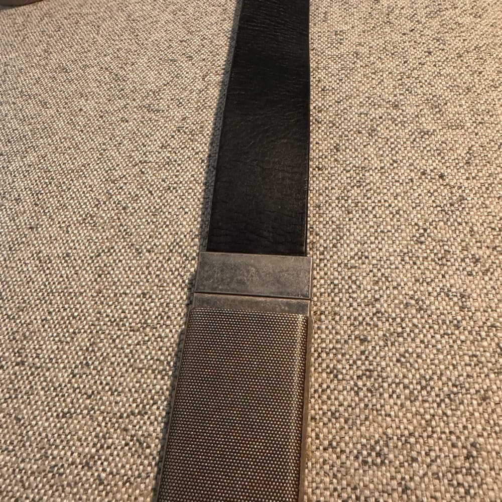 Men's Black Leather Belt‎ with Silver Buckle - Thumbnail 2