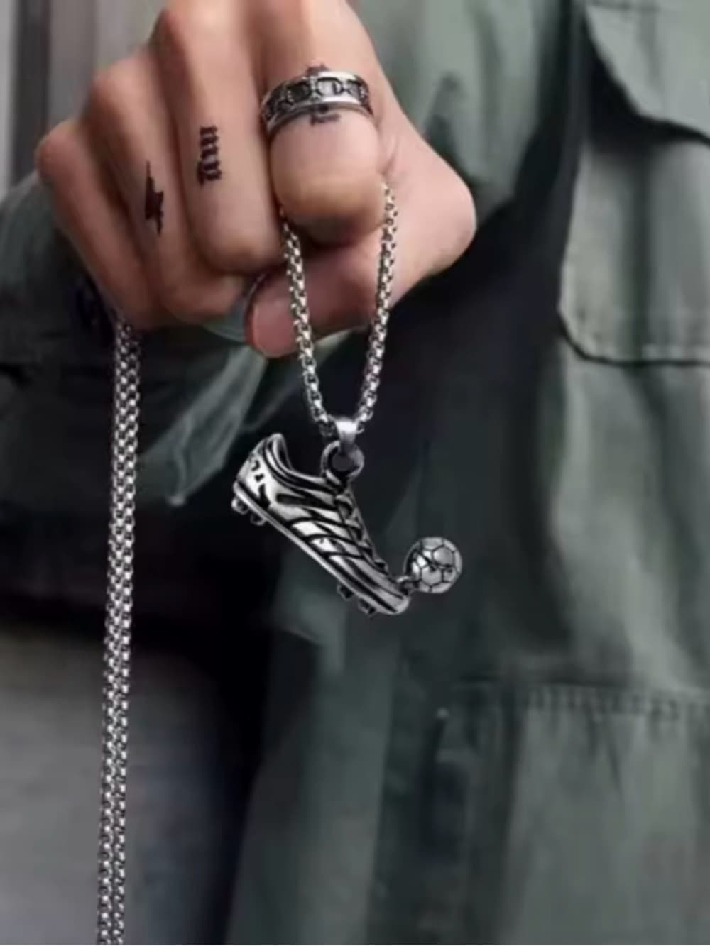 Sterling Silver Soccer Cleat & Ball Pendant Necklace - Thumbnail 4