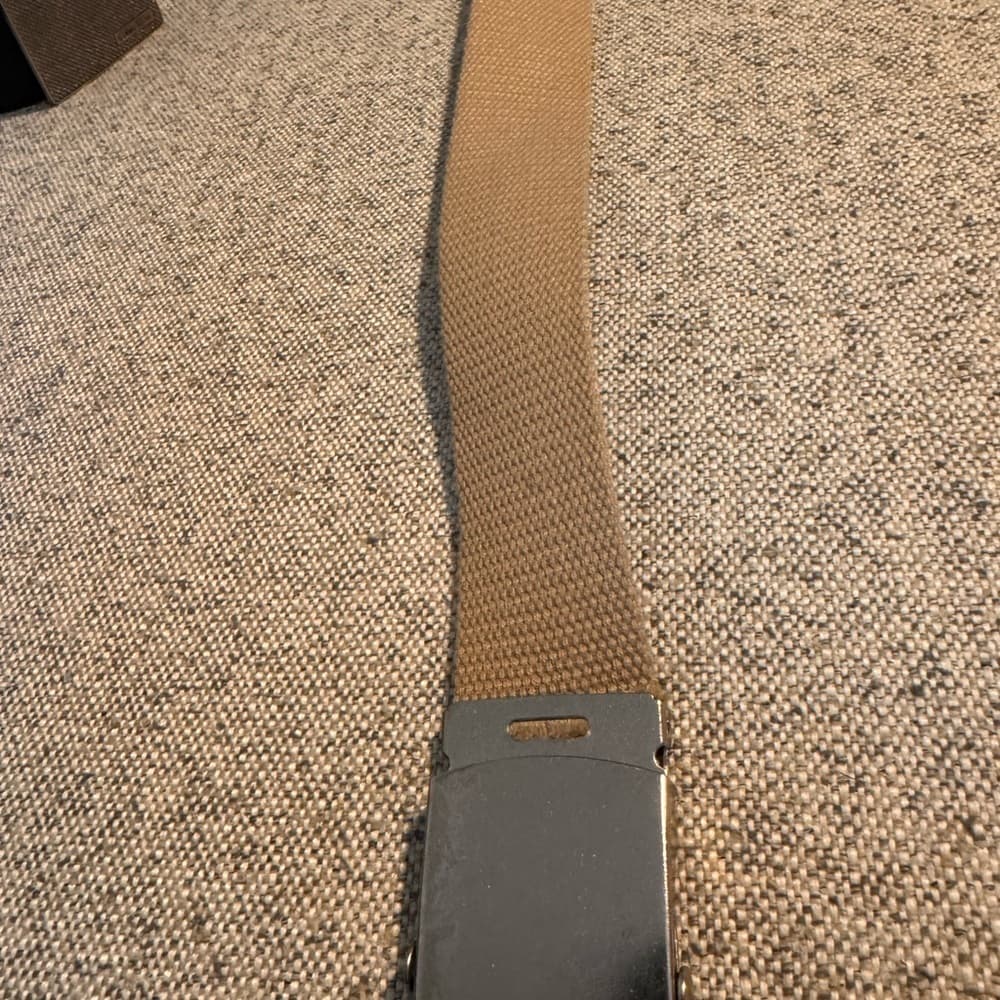 Men's Beige Canvas Belt with Metal Buckle - Thumbnail 4