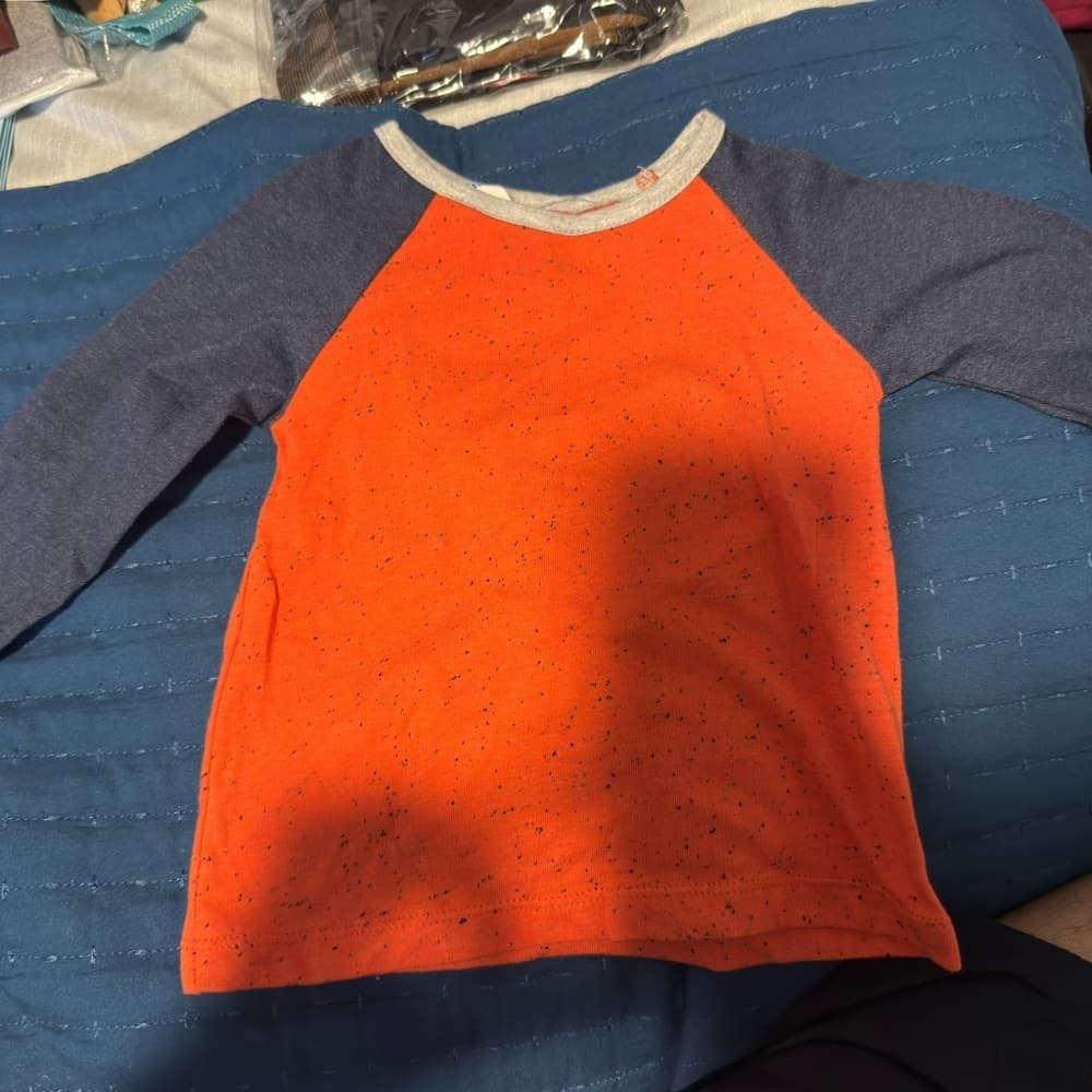 Little Me Orange and Blue Long‎ Sleeve Tee - Thumbnail 4