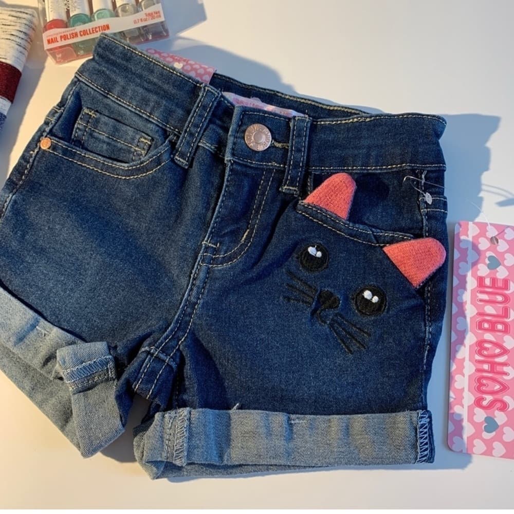 Blue and Pink Jeans with Cat Design