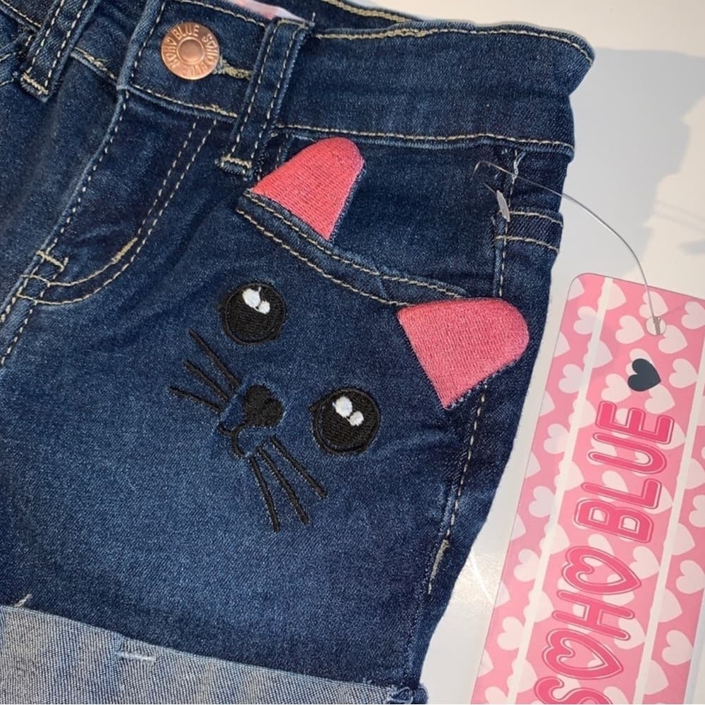 Blue and Pink Jeans with Cat Design - Thumbnail 2