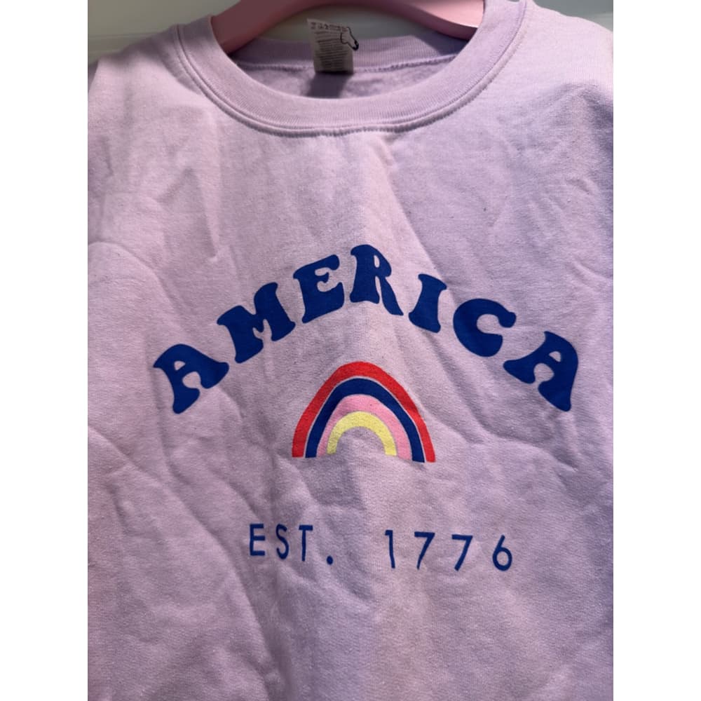 Women’s Gildan Sweatshirt Size S Purple America Est.‎ 1776 - Thumbnail 5