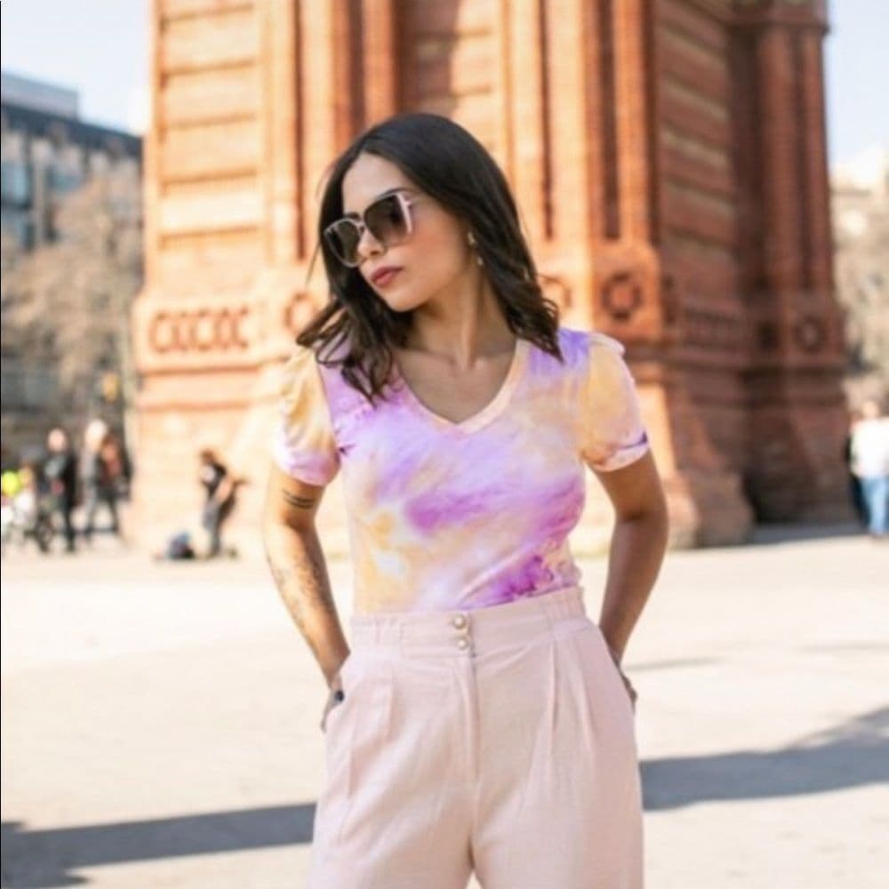 Sale 💜Women's tie dye V neck Tee - Thumbnail 3