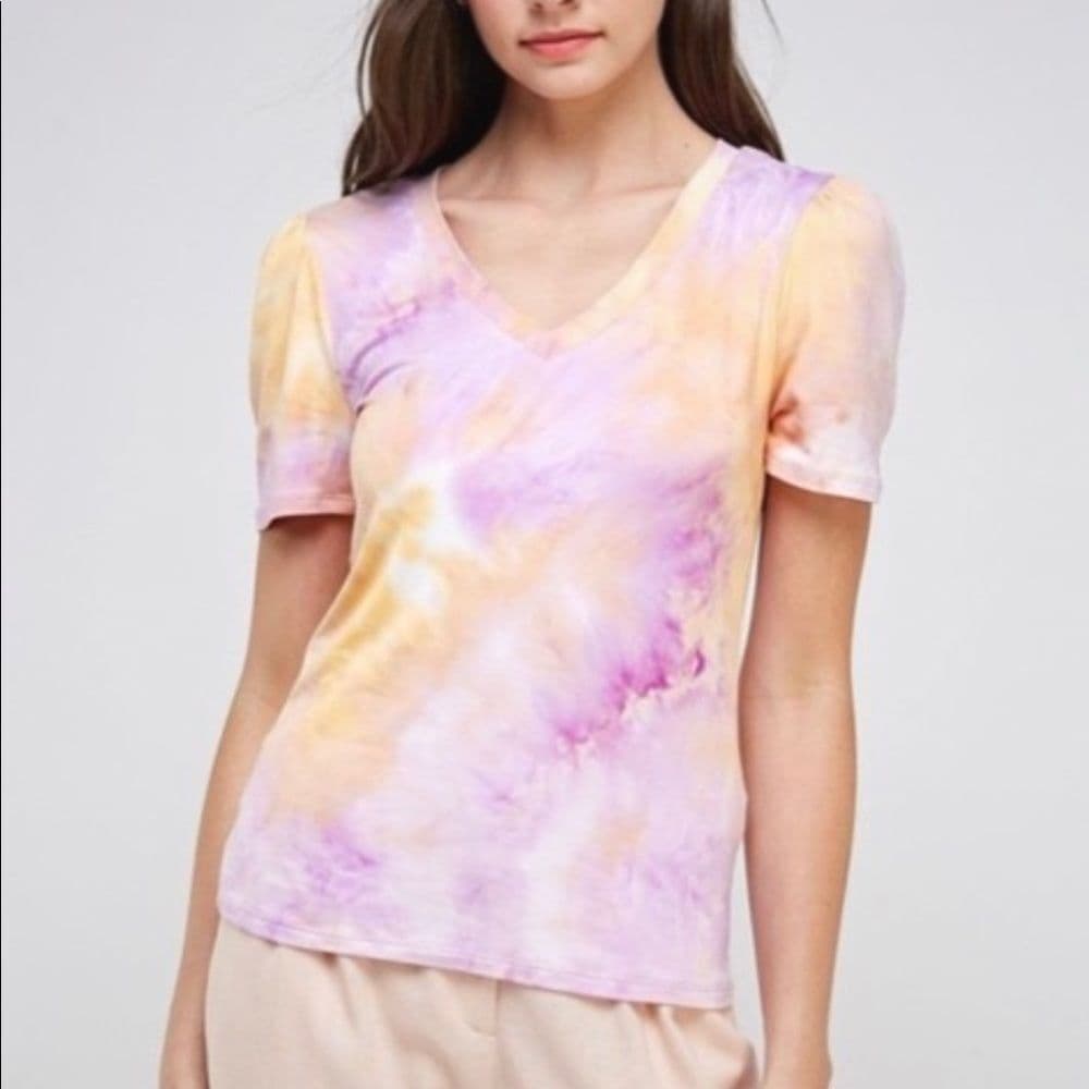 Sale 💜Women's tie dye V neck Tee - Thumbnail 4