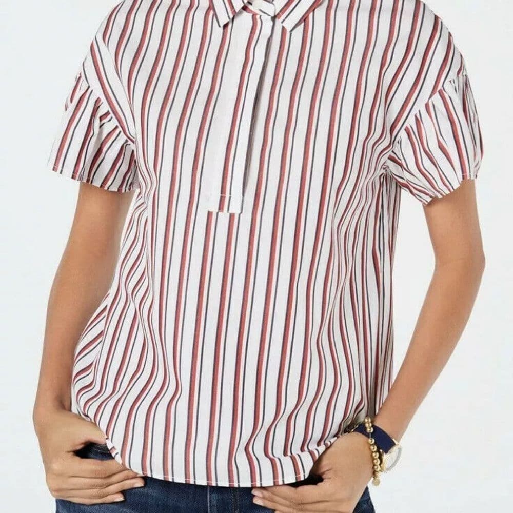 Tommy Hilfiger Red and Blue Striped Blouse