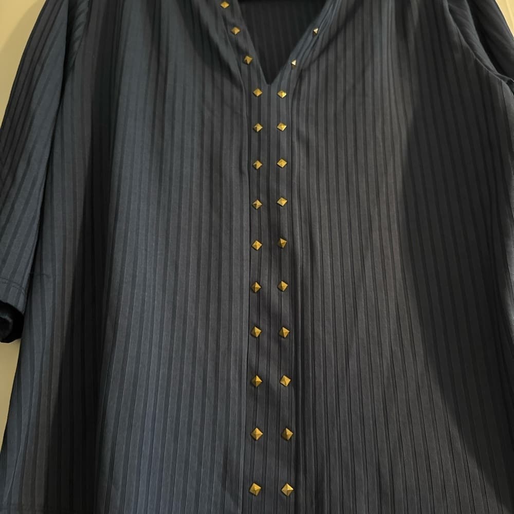 Women’s Navy‎ Blue Shirt with Gold Accents - Thumbnail 2
