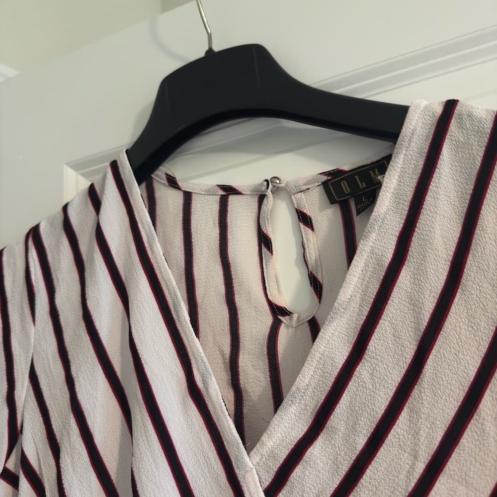 Women's Striped Wrap Top - White and Red - Thumbnail 3