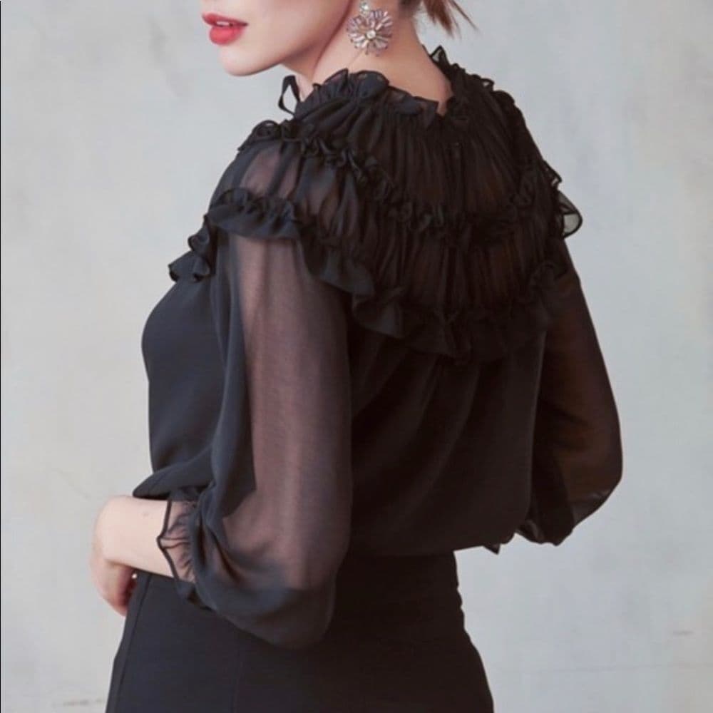 Women's Ruffle Blouse With tie - Thumbnail 3