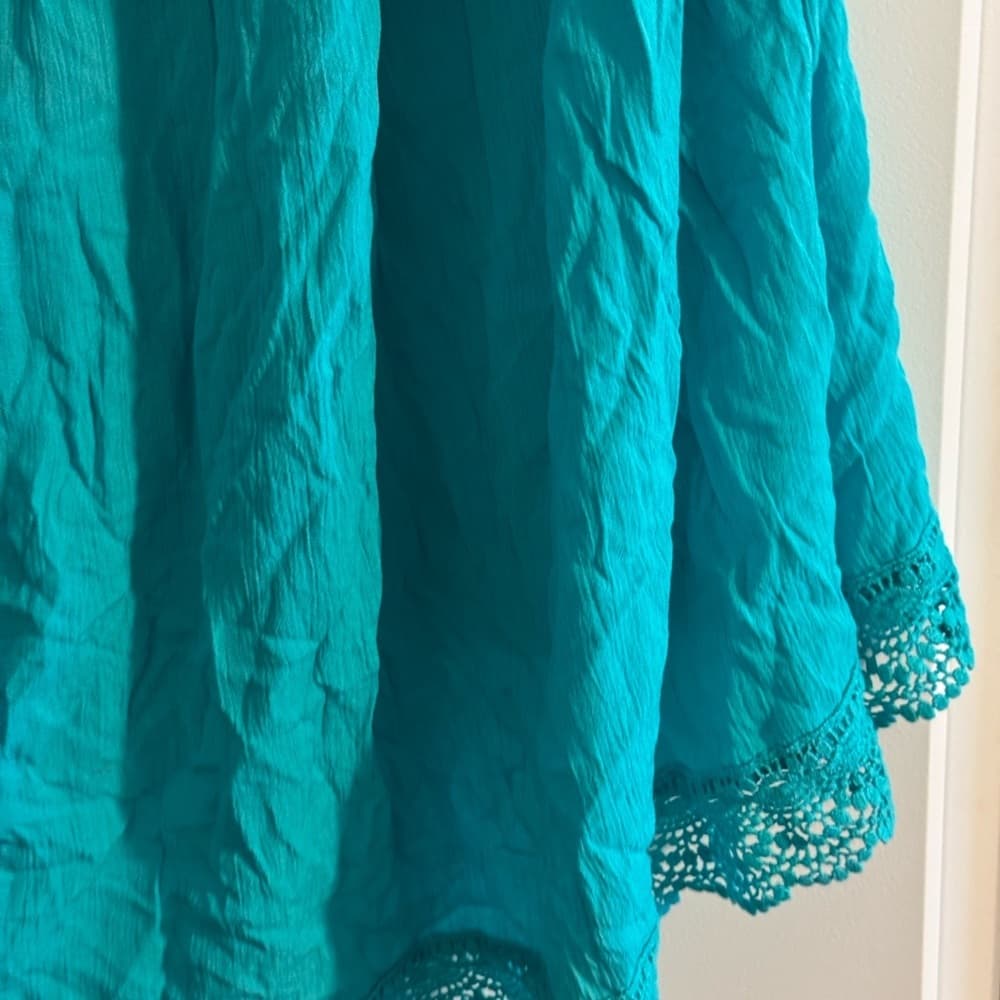Terra & Sky Blue Flutter Sleeve Blouse with Ruffled Tie Front - Thumbnail 2