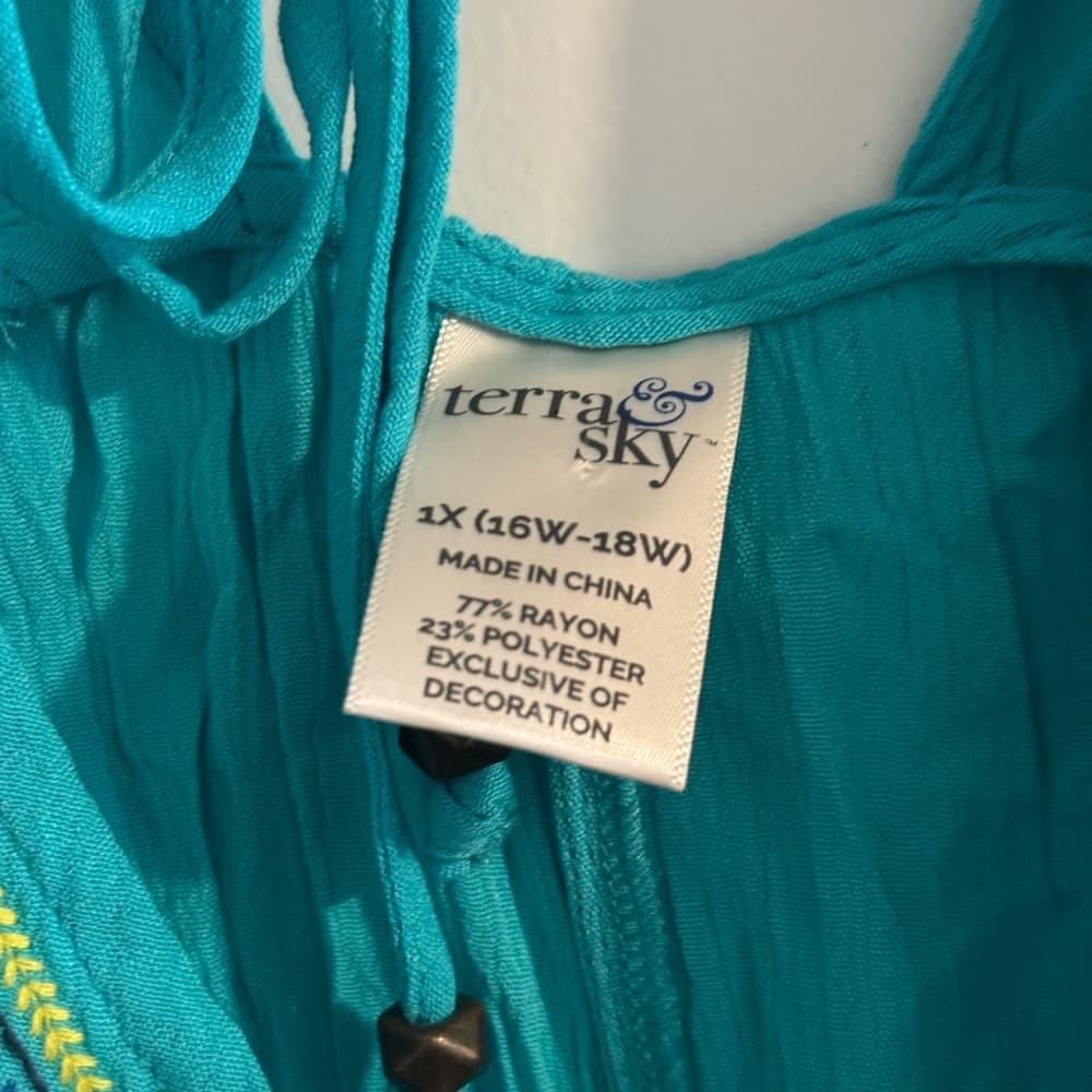 Terra & Sky Blue Flutter Sleeve Blouse with Ruffled Tie Front - Thumbnail 4