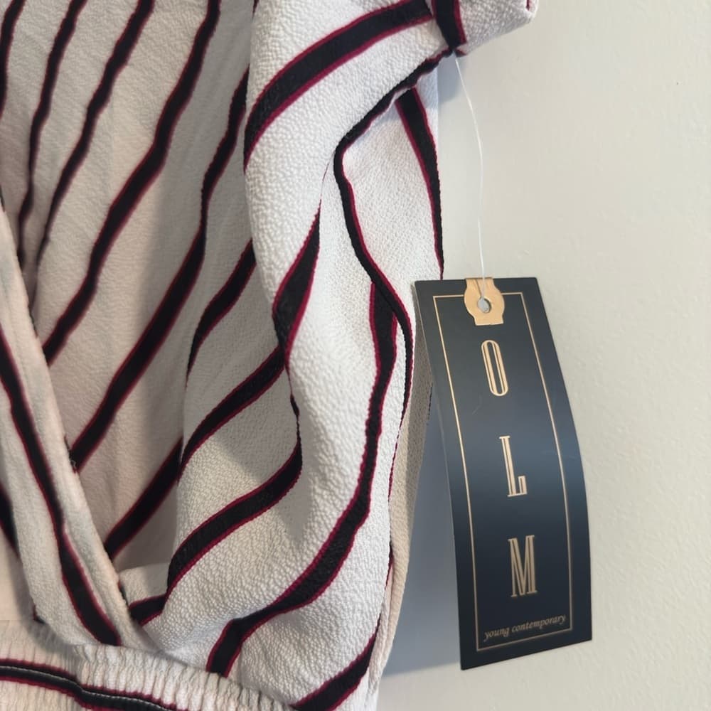 Women's Striped Wrap Top - White and Red - Thumbnail 2