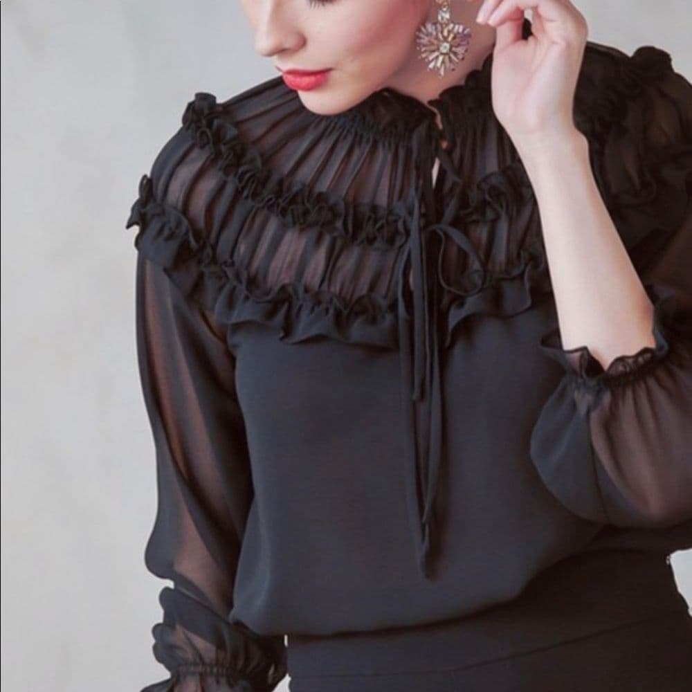 Women's Ruffle Blouse With tie - Thumbnail 2