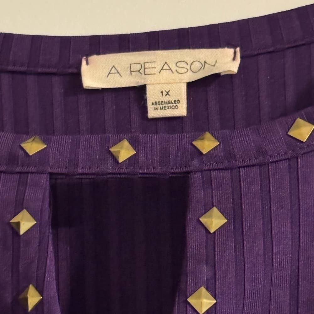Reason Purple Ribbed Embellished‎ Blouse - Thumbnail 3
