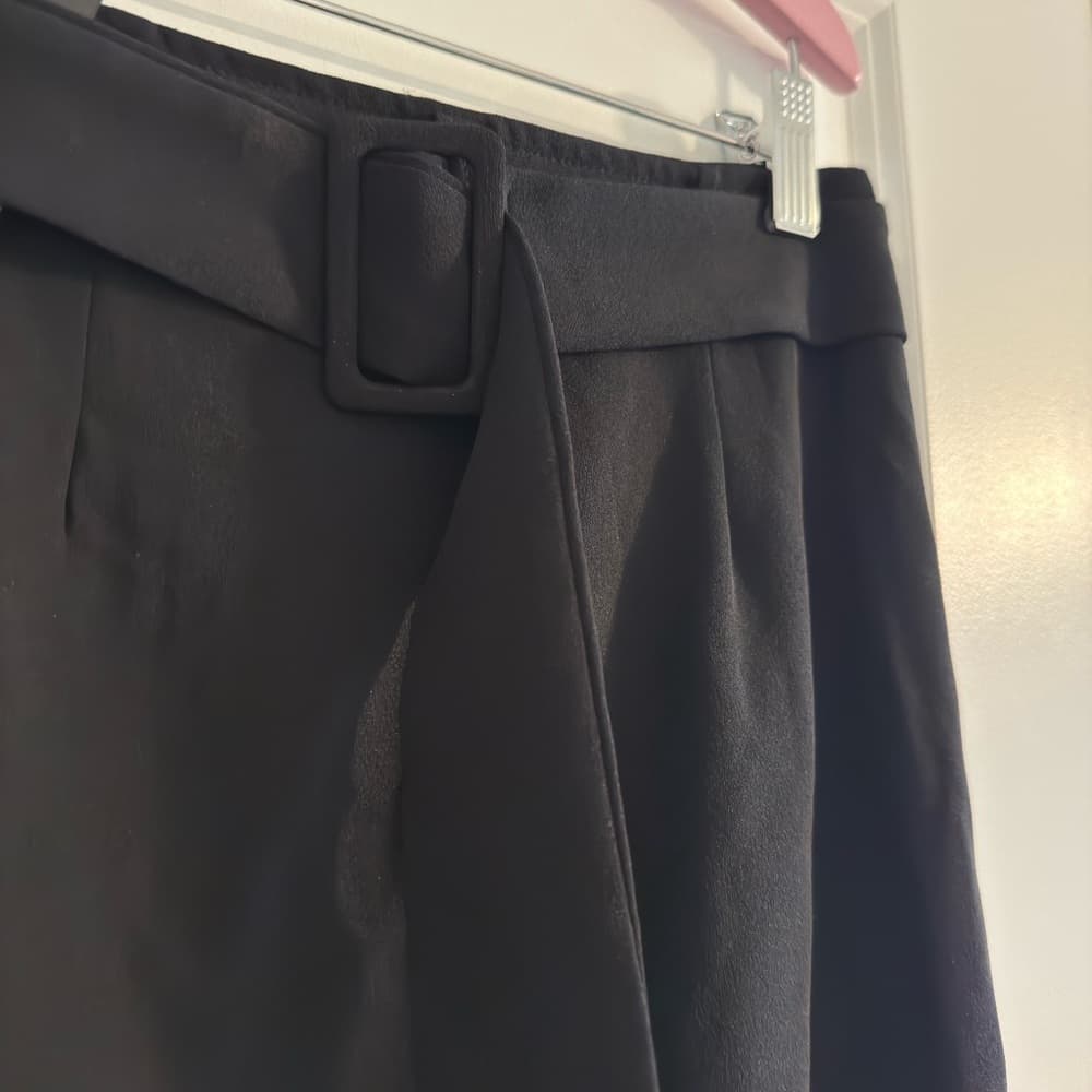 High Rise Black Midi Pencil Skirt with Tie Front - Thumbnail 2