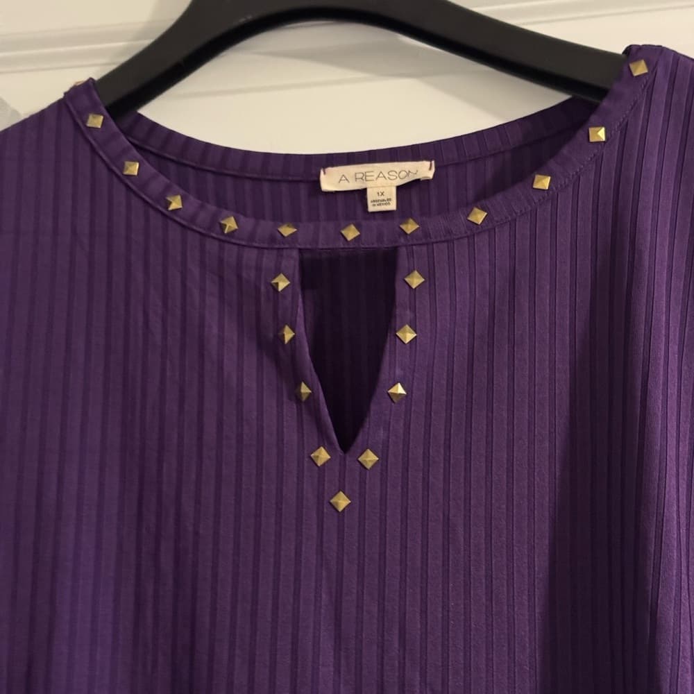 Reason Purple Ribbed Embellished‎ Blouse - Thumbnail 2