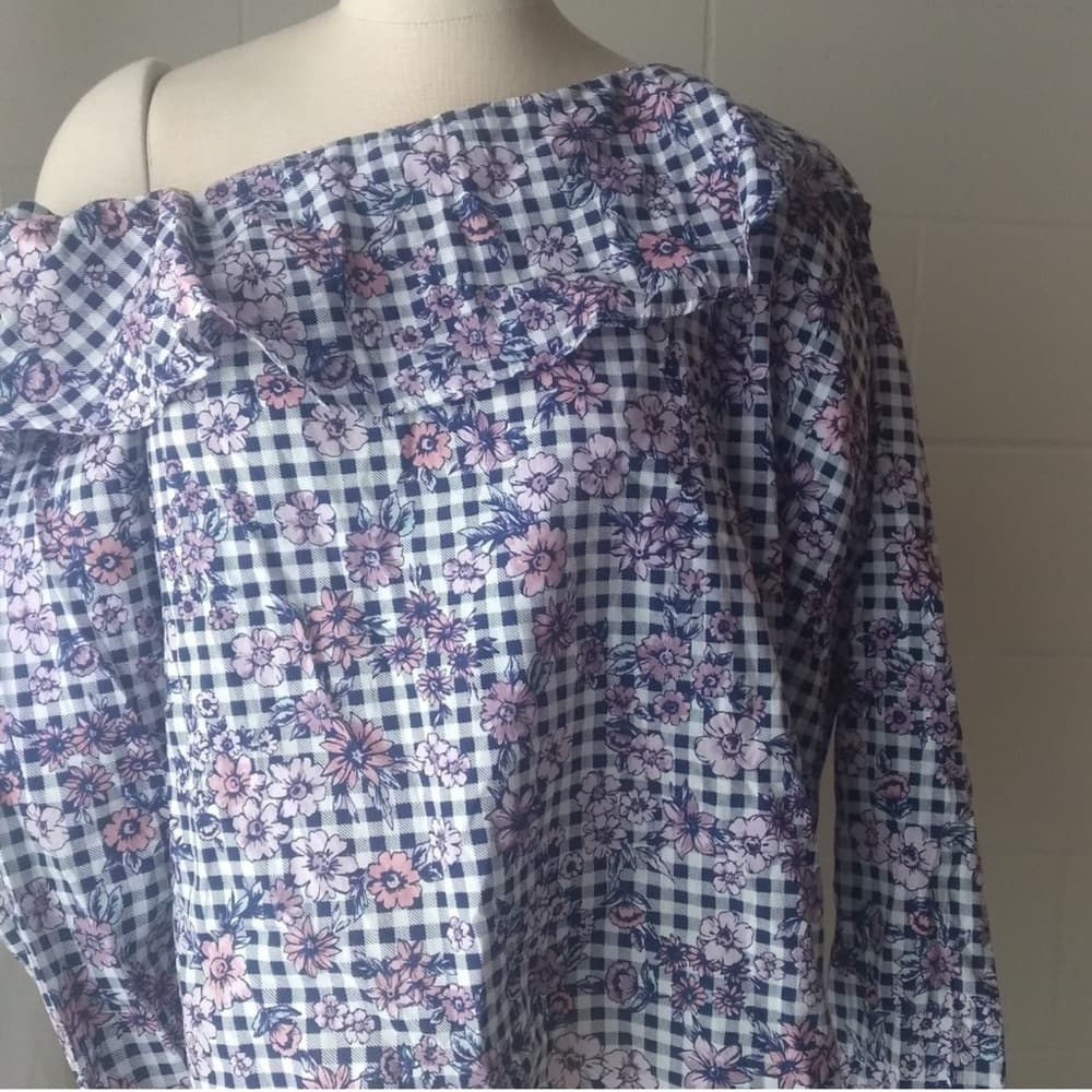 Floral‎ Checkered Women's Top - Thumbnail 2