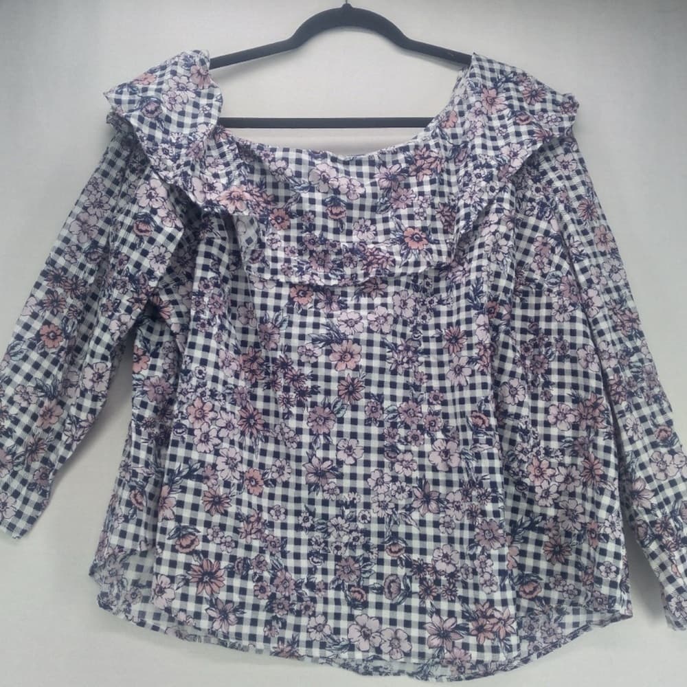 Floral‎ Checkered Women's Top - Thumbnail 3
