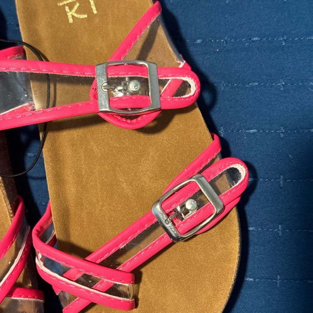 Neon Pink Sandals with Silver Buckles - Thumbnail 2