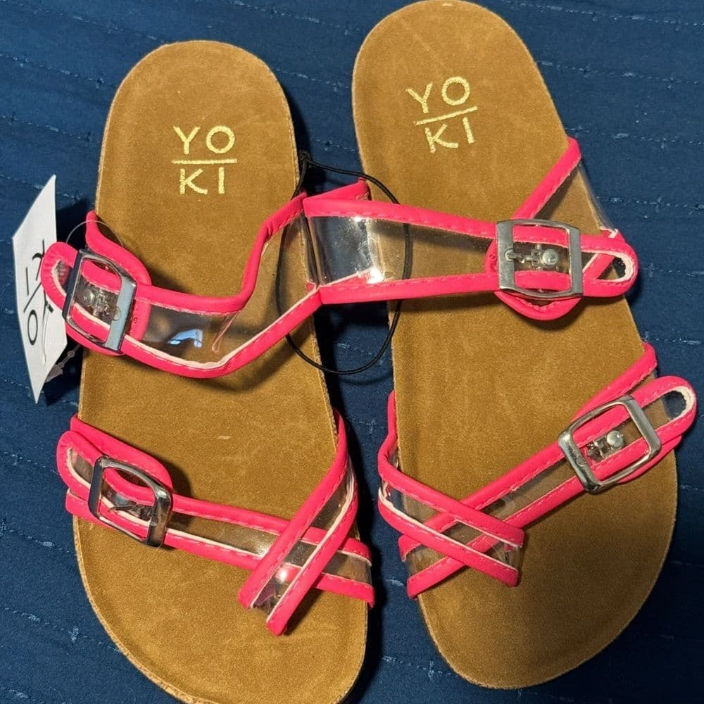 Neon Pink Sandals with Silver Buckles
