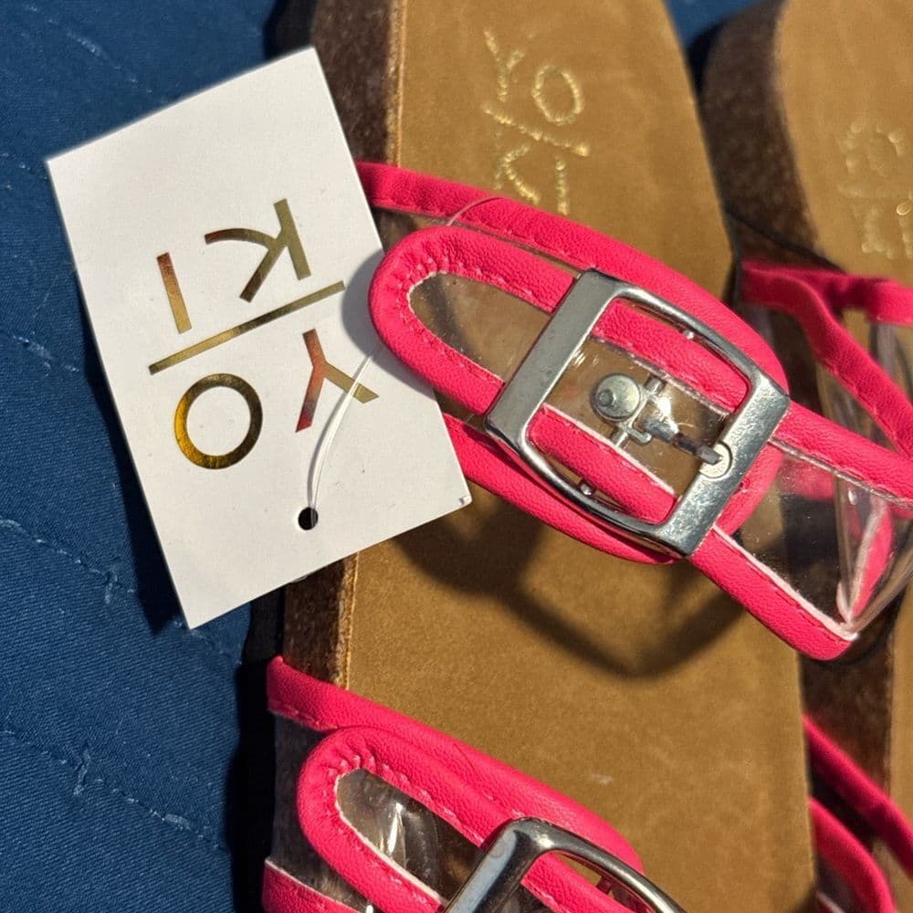 Neon Pink Sandals with Silver Buckles - Thumbnail 3
