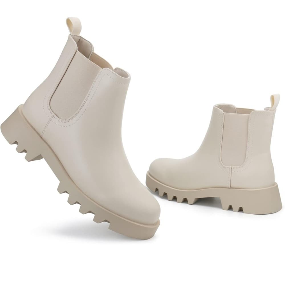 Women's Cream Ankle Boots‎ - Thumbnail 3