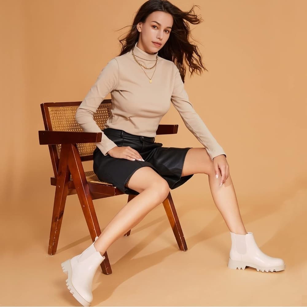 Women's Cream Ankle Boots‎ - Thumbnail 2