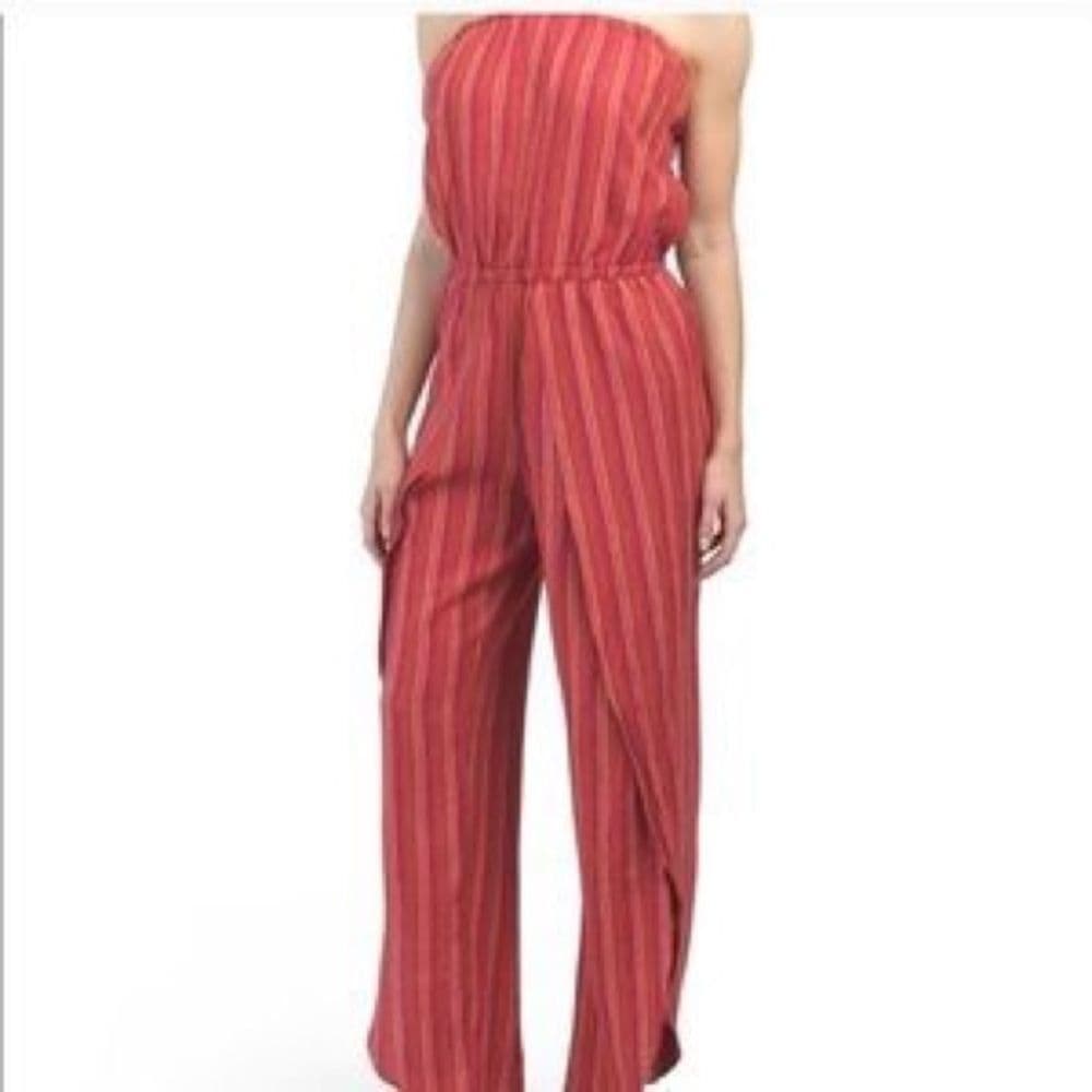 Anthropologie DREW Emerson Red Strapless Jumpsuit - Thumbnail 3