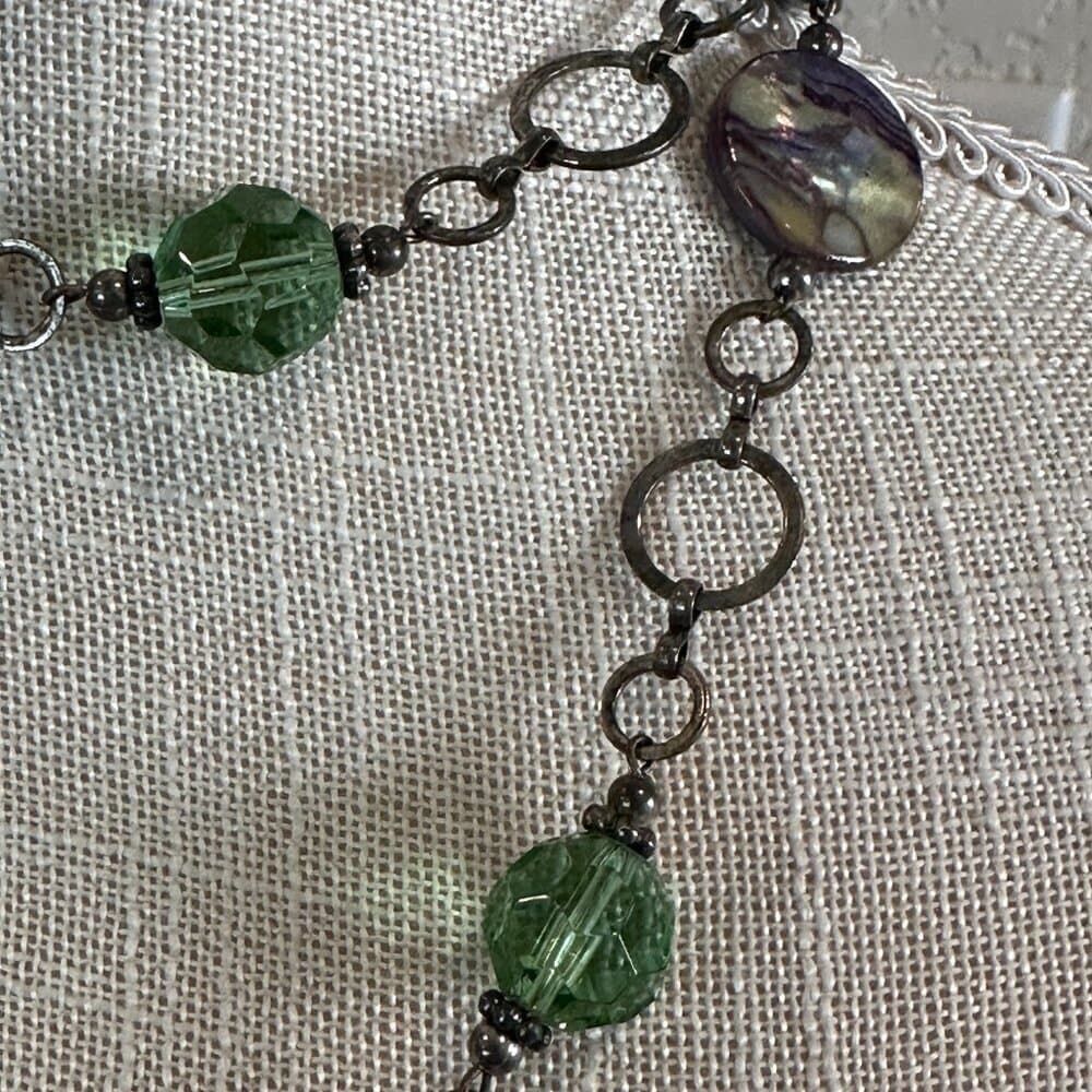 Vintage Green and Purple Beaded Necklace - Thumbnail 7