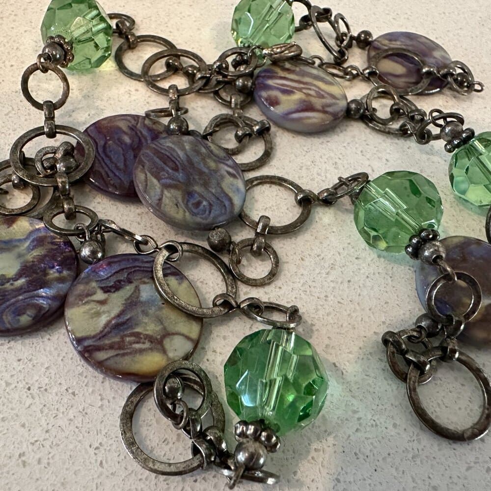 Vintage Green and Purple Beaded Necklace - Thumbnail 3