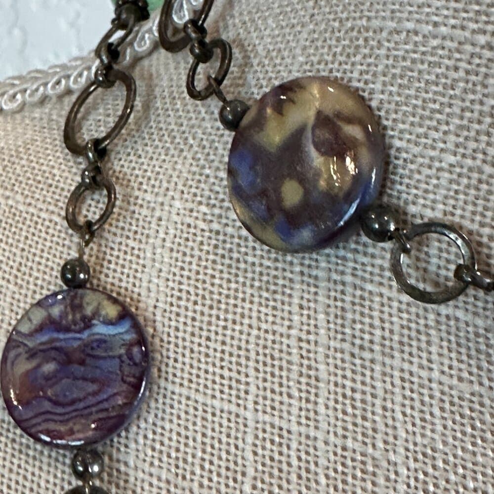 Vintage Green and Purple Beaded Necklace - Thumbnail 8