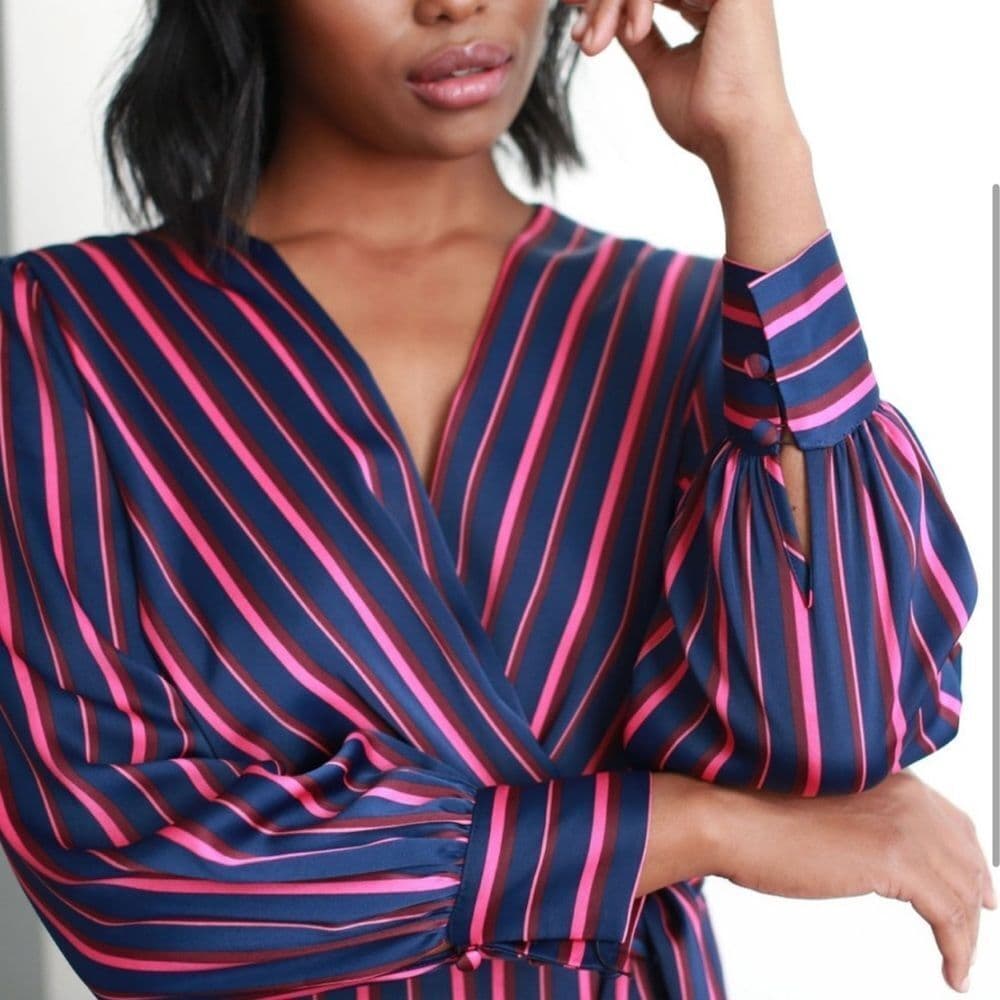 Calvin Klein triped Wrap Jumpsuit in Navy and Red - Thumbnail 3