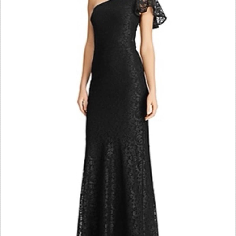 🆕 Lauren Ralph Lauren One-shoulder Lace Gown Blk - Thumbnail 2
