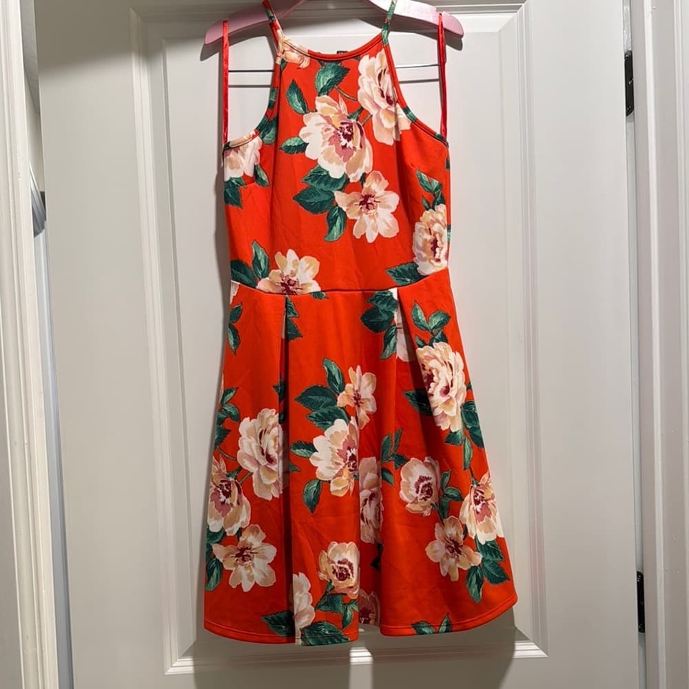 Monteau Orange and‎ White Halter Sundress for Wedding Guest