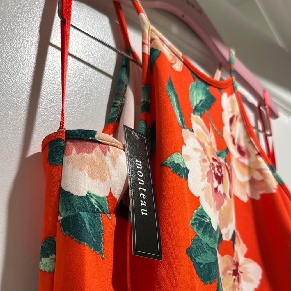 Monteau Orange and‎ White Halter Sundress for Wedding Guest - Thumbnail 5