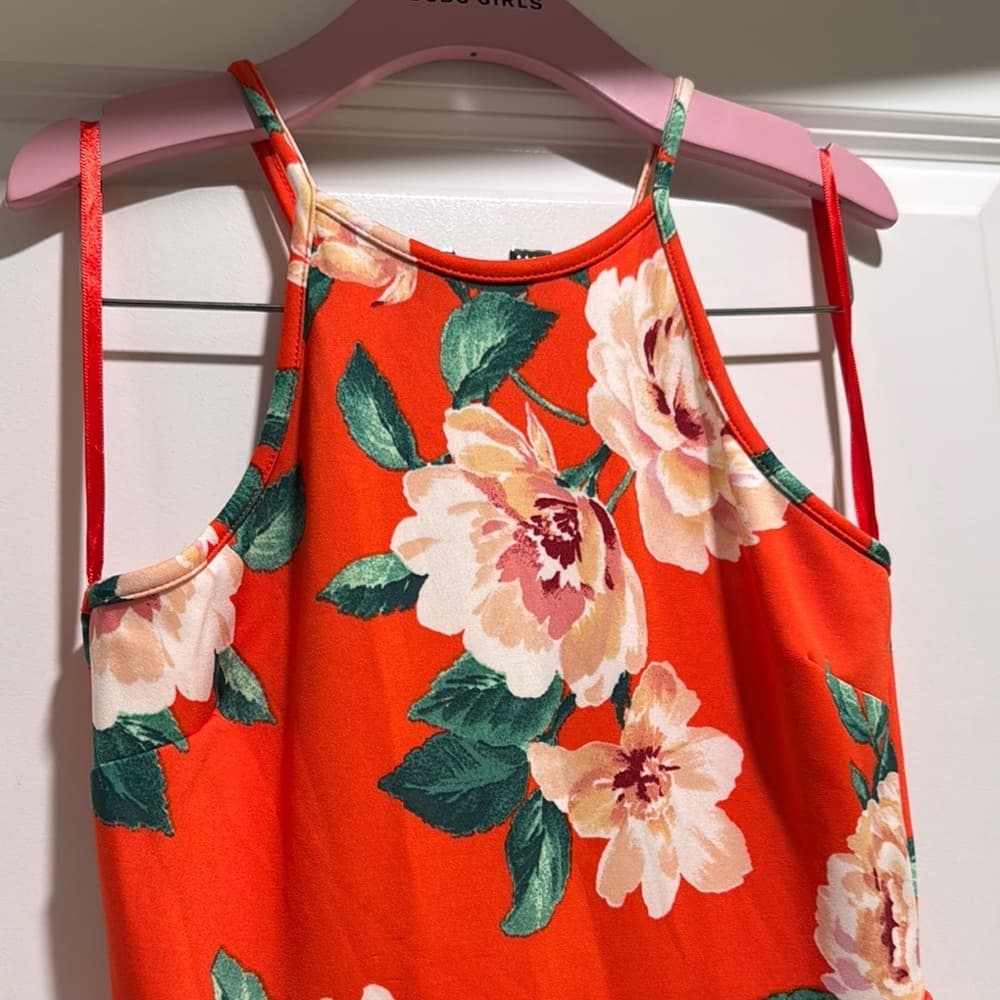 Monteau Orange and‎ White Halter Sundress for Wedding Guest - Thumbnail 2