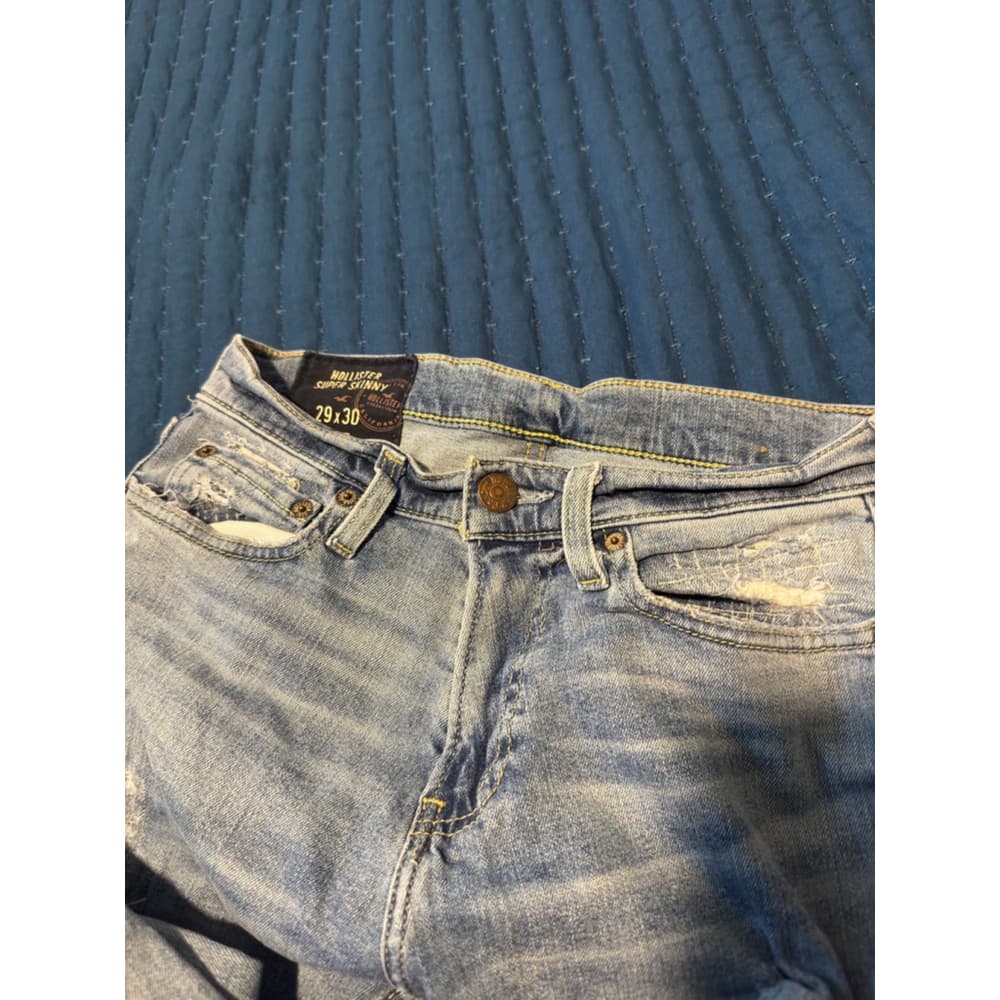 Men's‎ Hollister Super Skinny Jeans Size 29x30 Blue Distressed - Thumbnail 4