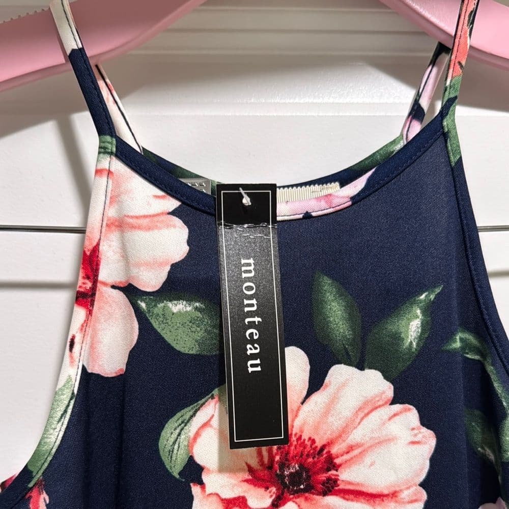 Monteau Navy Floral Dress - Thumbnail 5